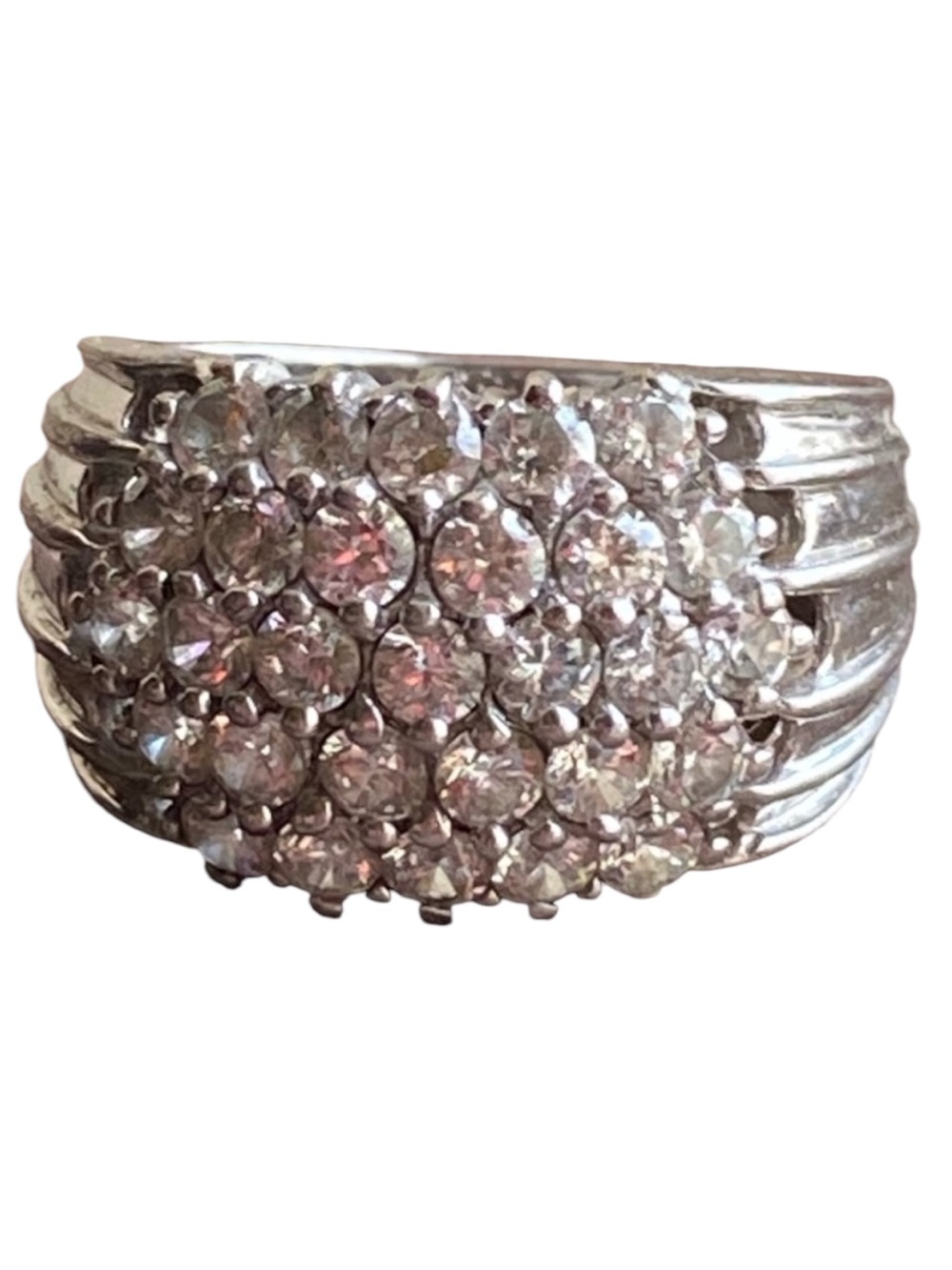 Diamonique Vintage QVC CZ Cluster Band Sterling Silver Ring Sz 5